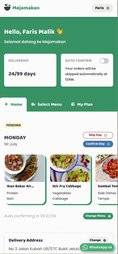 Managing mejamakan orders